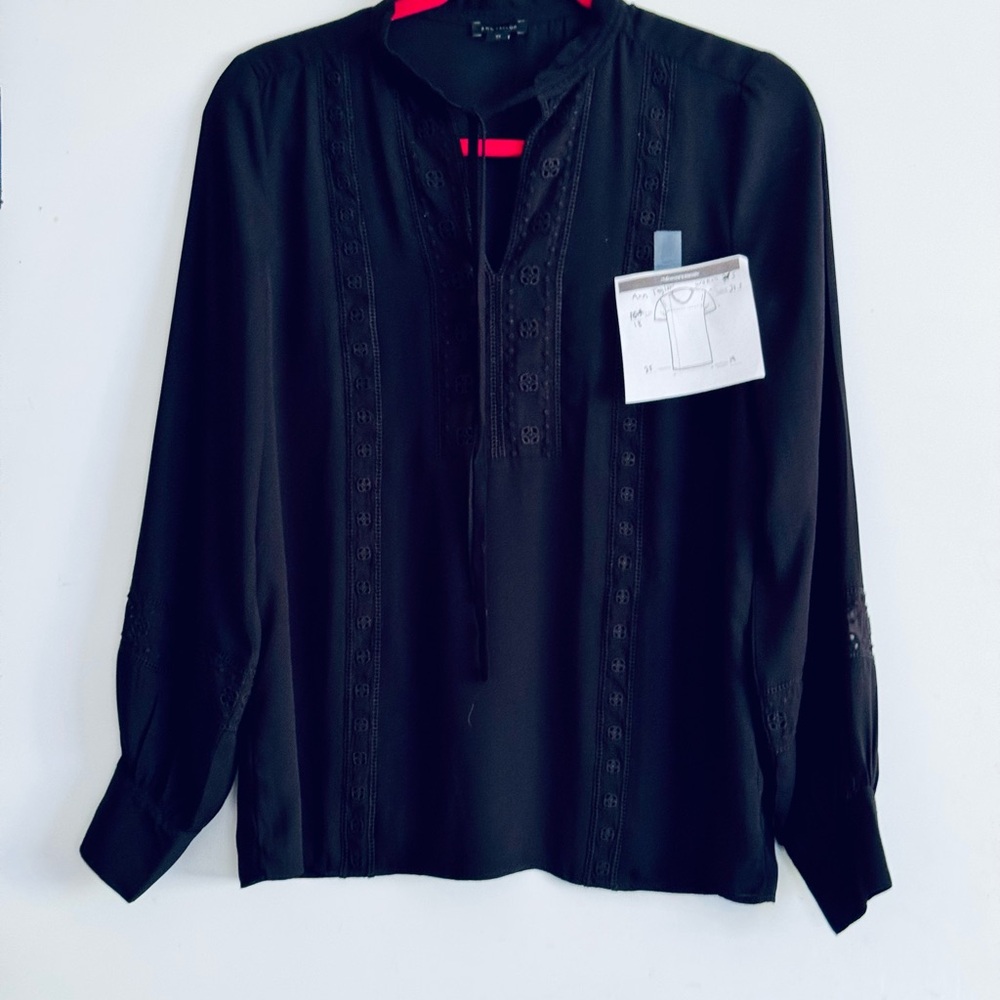 Ann Taylor Black Long Sleeve Tie Front Blouse